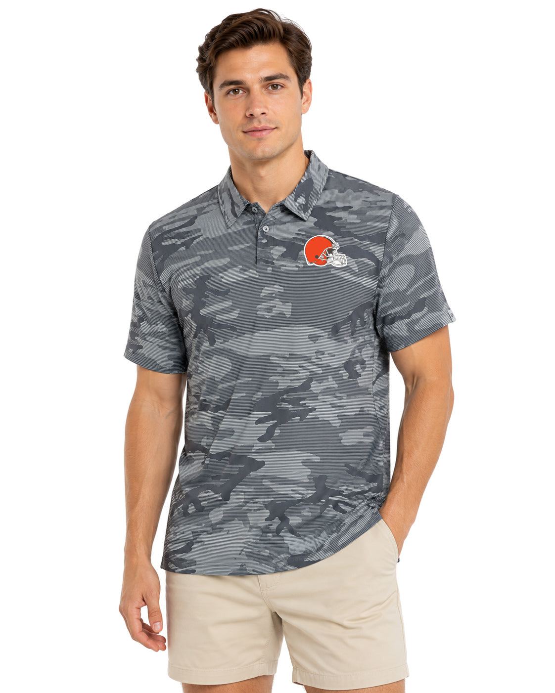 Zubaz NFL Cleveland Browns Men's Black Camo Lines Polo