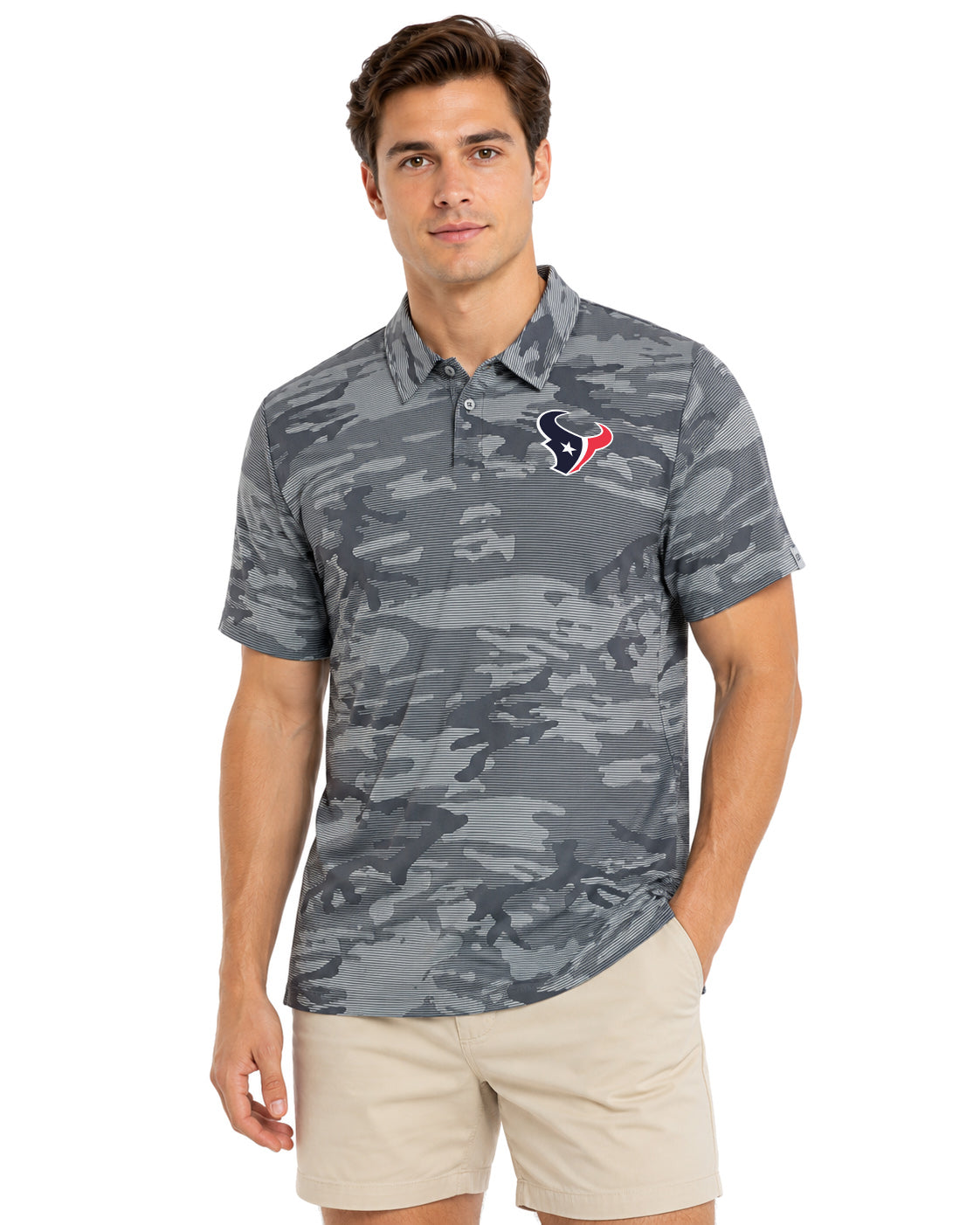Zubaz NFL Houston Texans Men's Black Camo Lines Polo