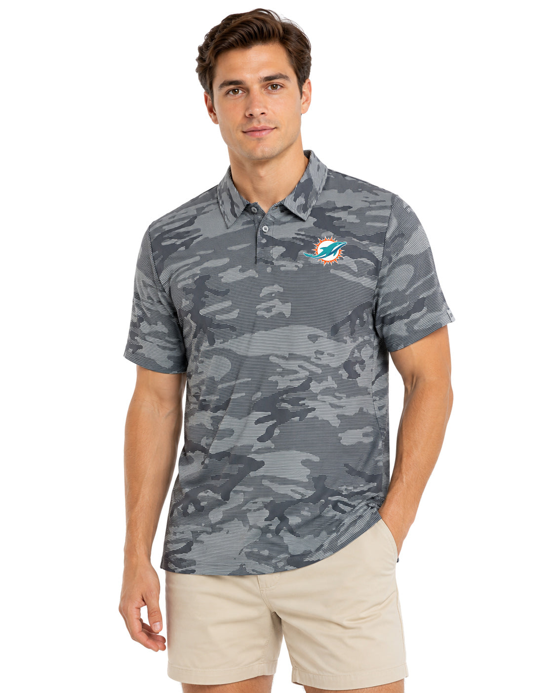 Zubaz NFL Miami Dolphins Men's Black Camo Lines Polo
