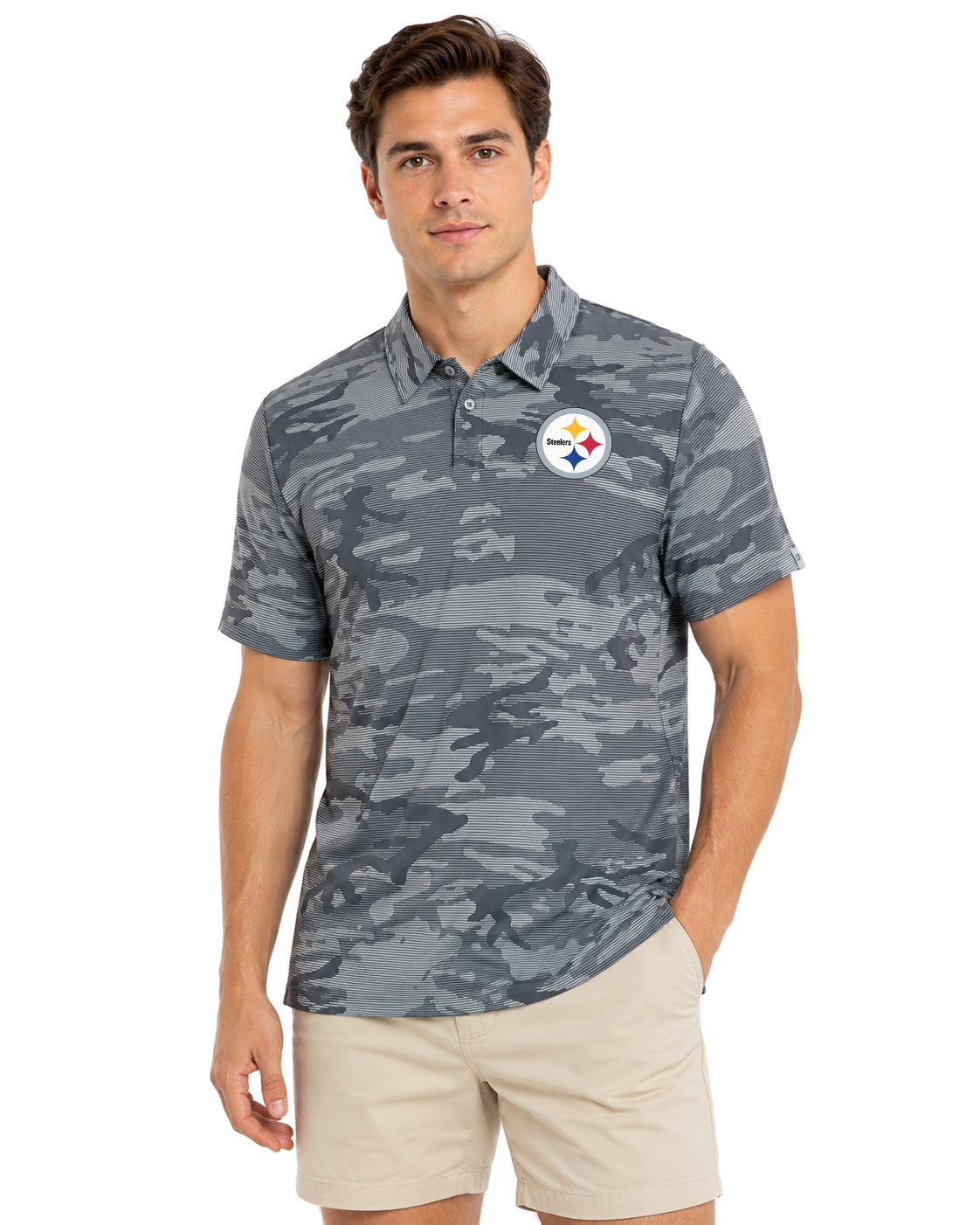 Zubaz NFL Pittsburgh Steelers Men's Black Camo Lines Polo