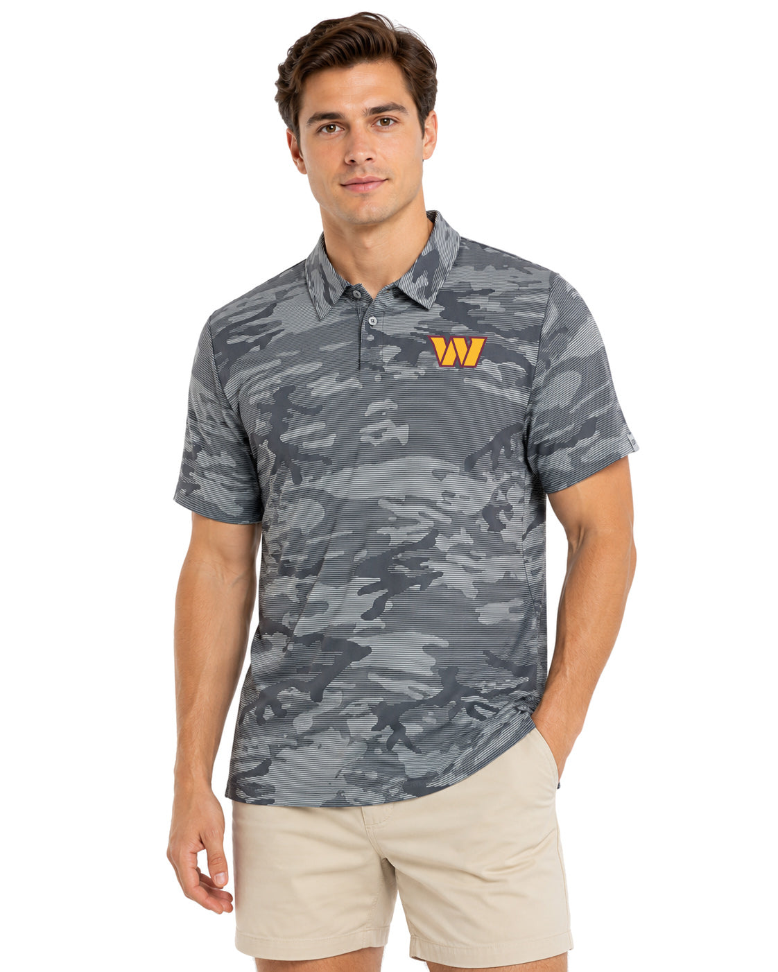 Zubaz NFL Washington Commanders Men's Black Camo Lines Polo