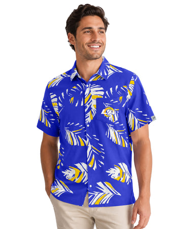 Zubaz NFL Los Angeles Rams Men's 3 Color Leaf Button-Down T-Shirt