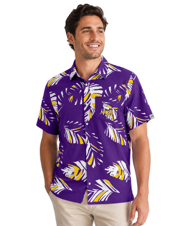 Zubaz NFL Minnesota Vikings Men's 3 Color Leaf Button-Down T-Shirt