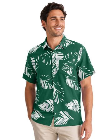 Zubaz NFL New York Jets Men's 3 Color Leaf Button-Down T-Shirt