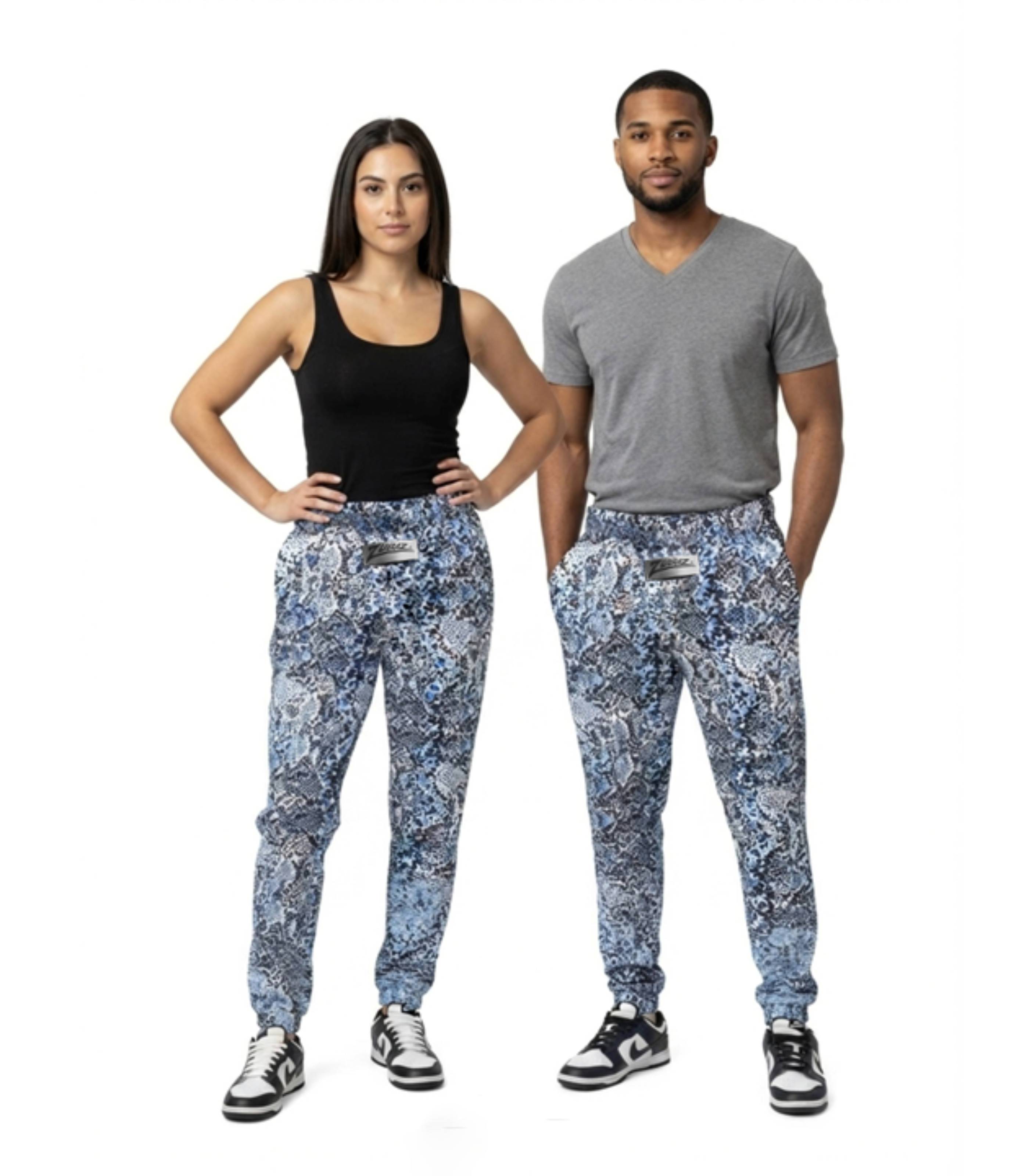 Zubaz Adult Unisex Z88 Snake Pant, NAVY/LIGHT BLUE
