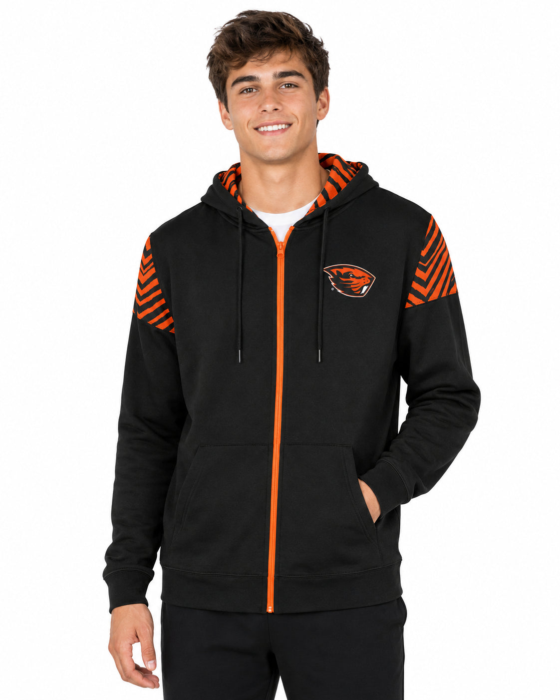 Zubaz NCAA Oregon State Beavers Men's 2 Color Zebra Bands and Hood-Liner Full-Zip Hoodie