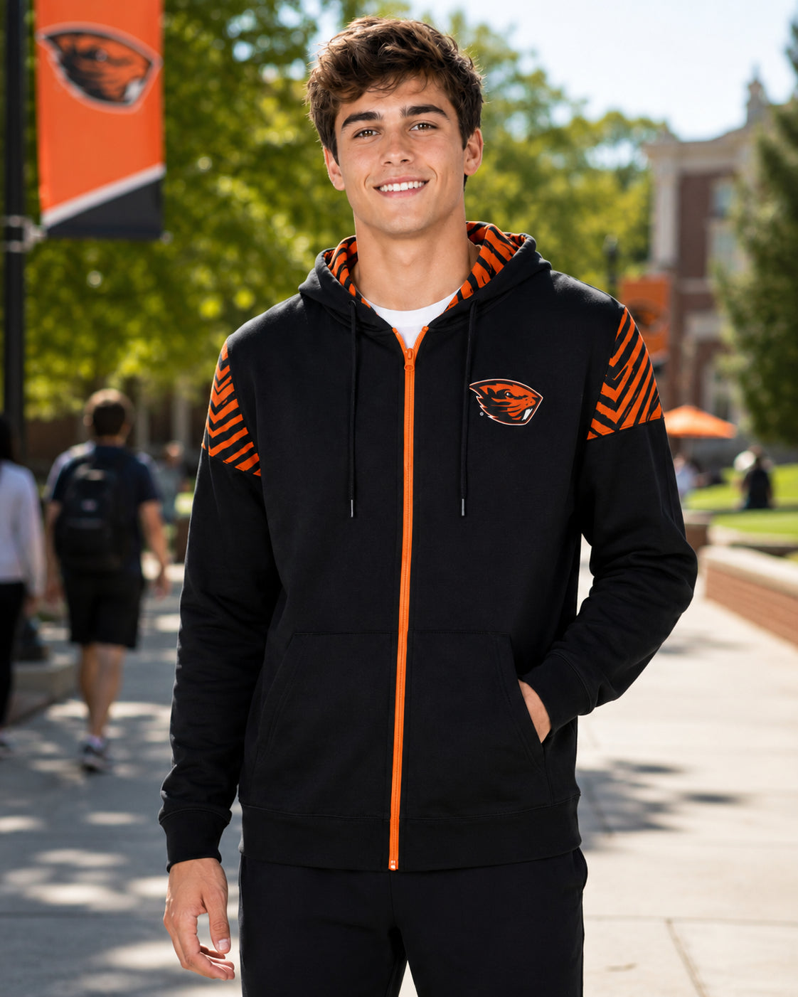 Zubaz NCAA Oregon State Beavers Men's 2 Color Zebra Bands and Hood-Liner Full-Zip Hoodie