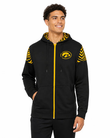 Zubaz NCAA Iowa Hawkeyes Men's 2 Color Zebra Bands and Hood-Liner Full-Zip Hoodie