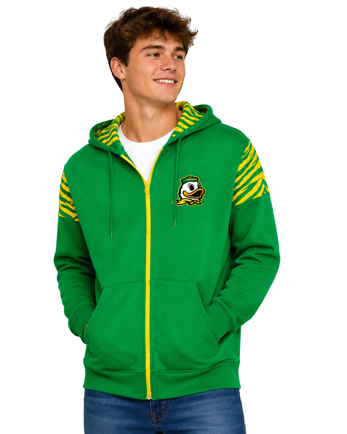Zubaz NCAA Oregon Ducks Men's 2 Color Zebra Bands and Hood-Liner Full-Zip Hoodie