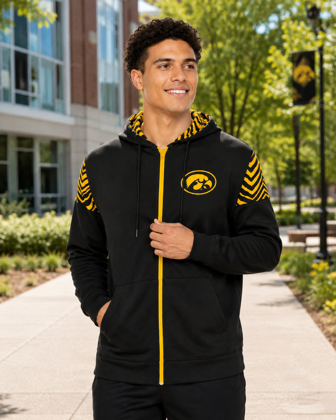 Zubaz NCAA Iowa Hawkeyes Men's 2 Color Zebra Bands and Hood-Liner Full-Zip Hoodie