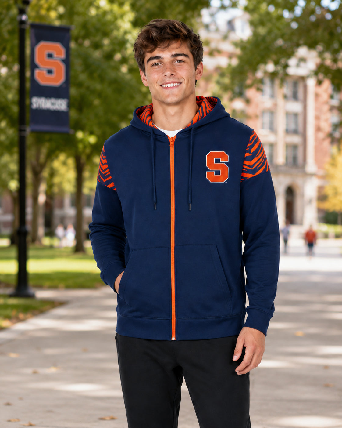 Zubaz NCAA Syracuse Orange Men's 2 Color Zebra Bands and Hood-Liner Full-Zip Hoodie