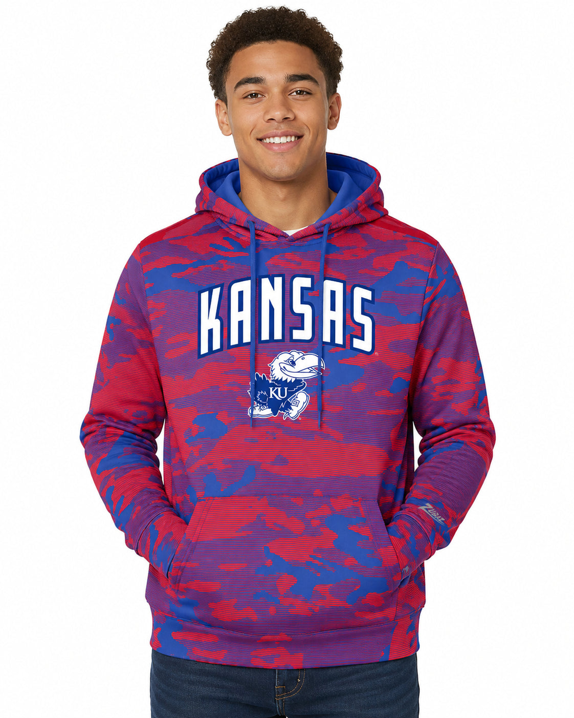 Zubaz NCAA Kansas Jayhawks Men's Arch All-Over Camo Hoodie