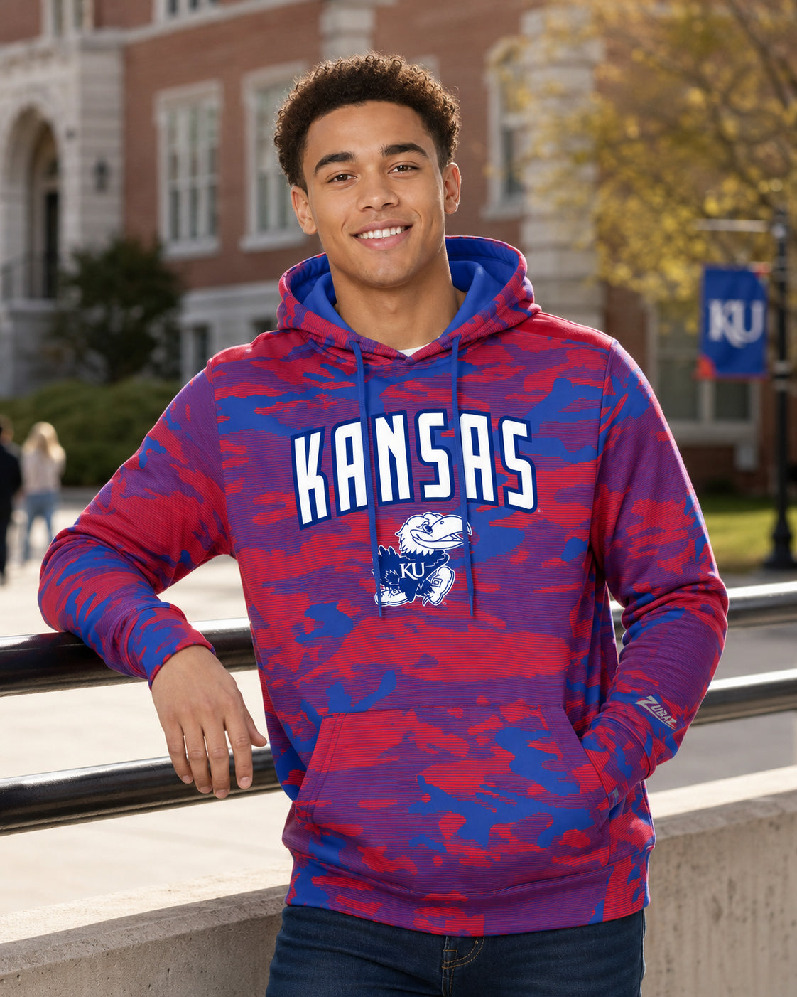 Zubaz NCAA Kansas Jayhawks Men's Arch All-Over Camo Hoodie