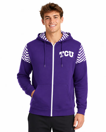 Zubaz NCAA TCU Horned Frogs Men's 2 Color Zebra Bands and Hood-Liner Full-Zip Hoodie