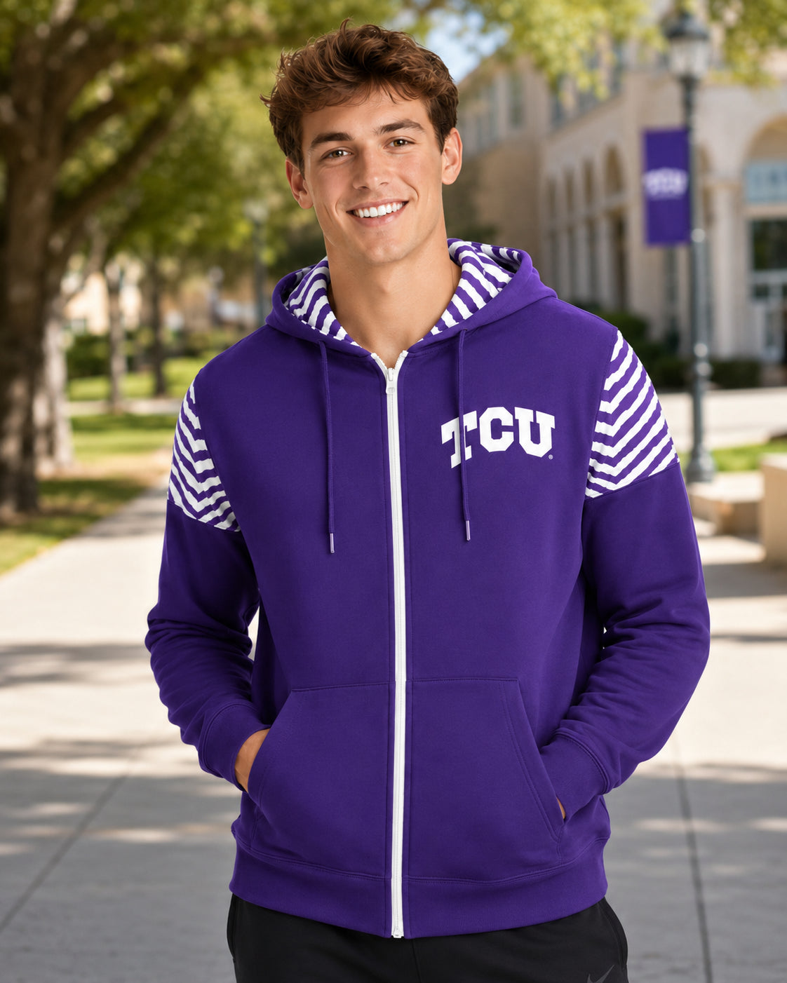 Zubaz NCAA TCU Horned Frogs Men's 2 Color Zebra Bands and Hood-Liner Full-Zip Hoodie
