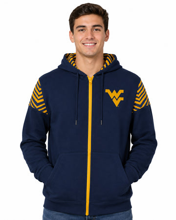 Zubaz NCAA West Virginia Mountaineers Men's 2 Color Zebra Bands and Hood-Liner Full-Zip Hoodie