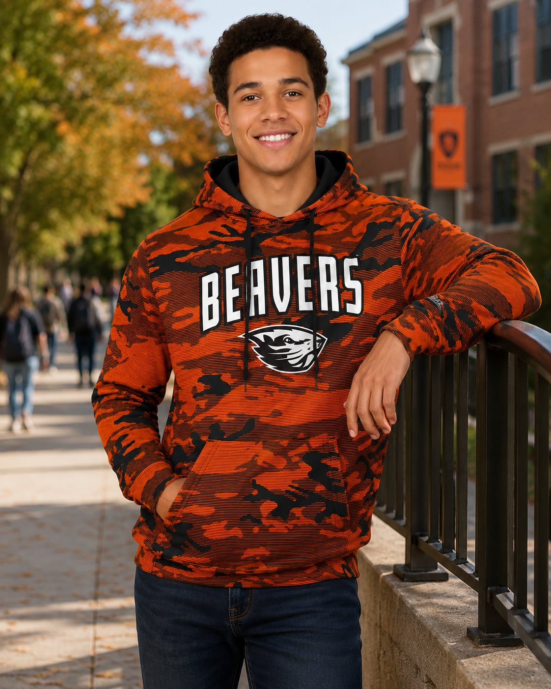 Zubaz NCAA Oregon State Beavers Men's Arch All-Over Camo Hoodie