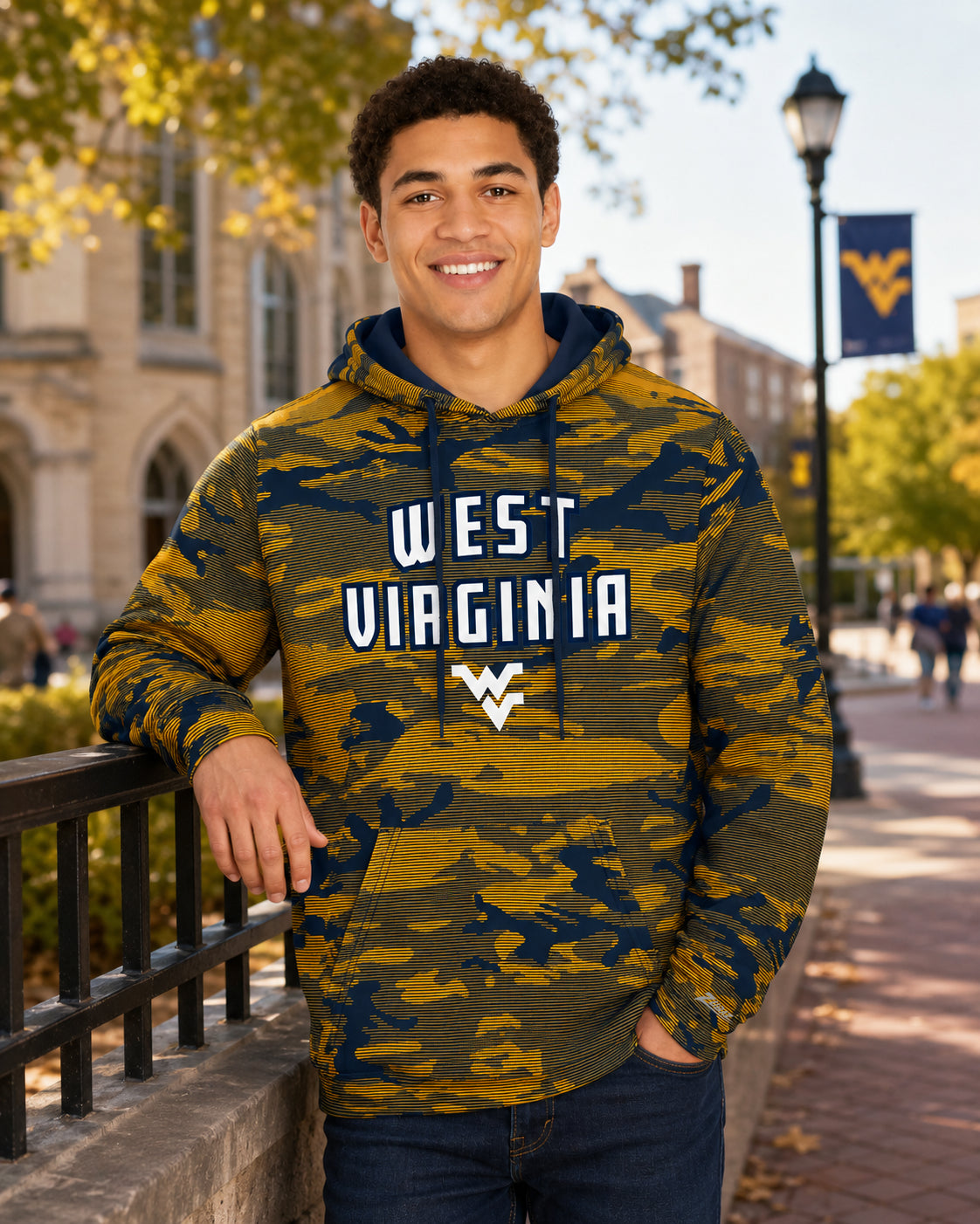 Zubaz NCAA West Virginia Mountaineers Men's Arch All-Over Camo Hoodie