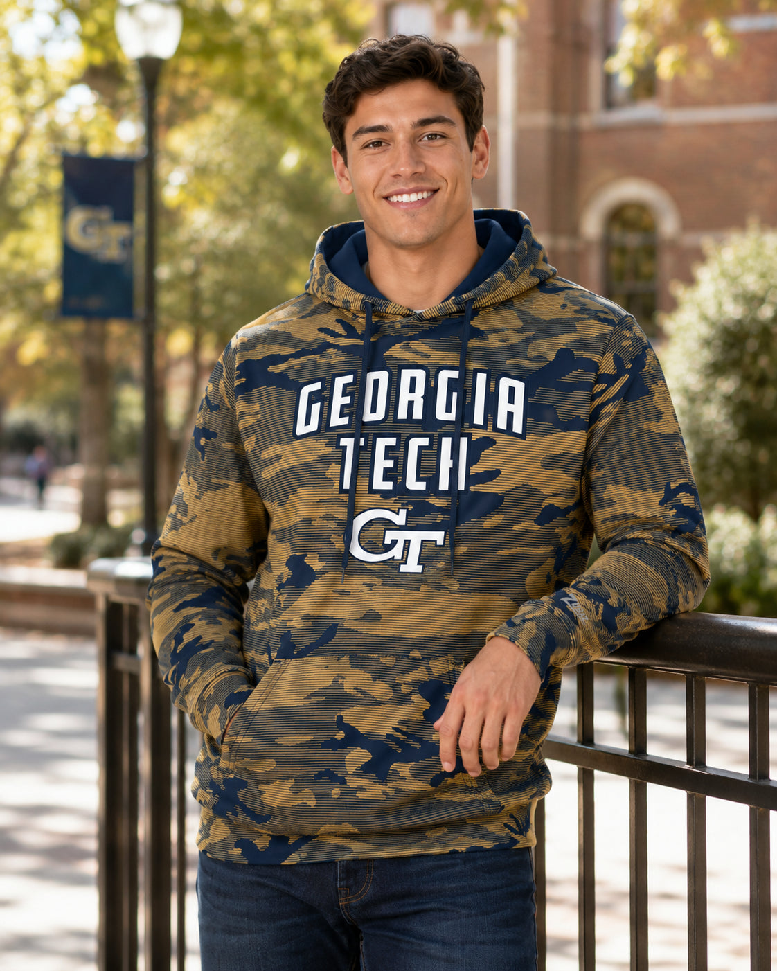 Zubaz NCAA Georgia Tech Yellow Jackets Men's Arch All-Over Camo Hoodie