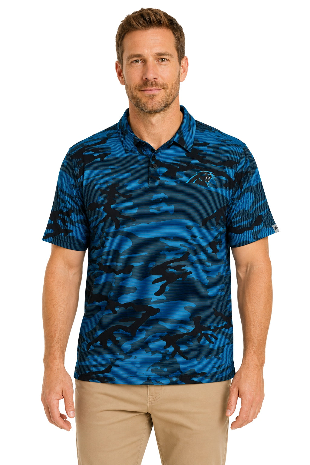 Zubaz NFL Carolina Panthers Men's Team Color Camo Lines Polo