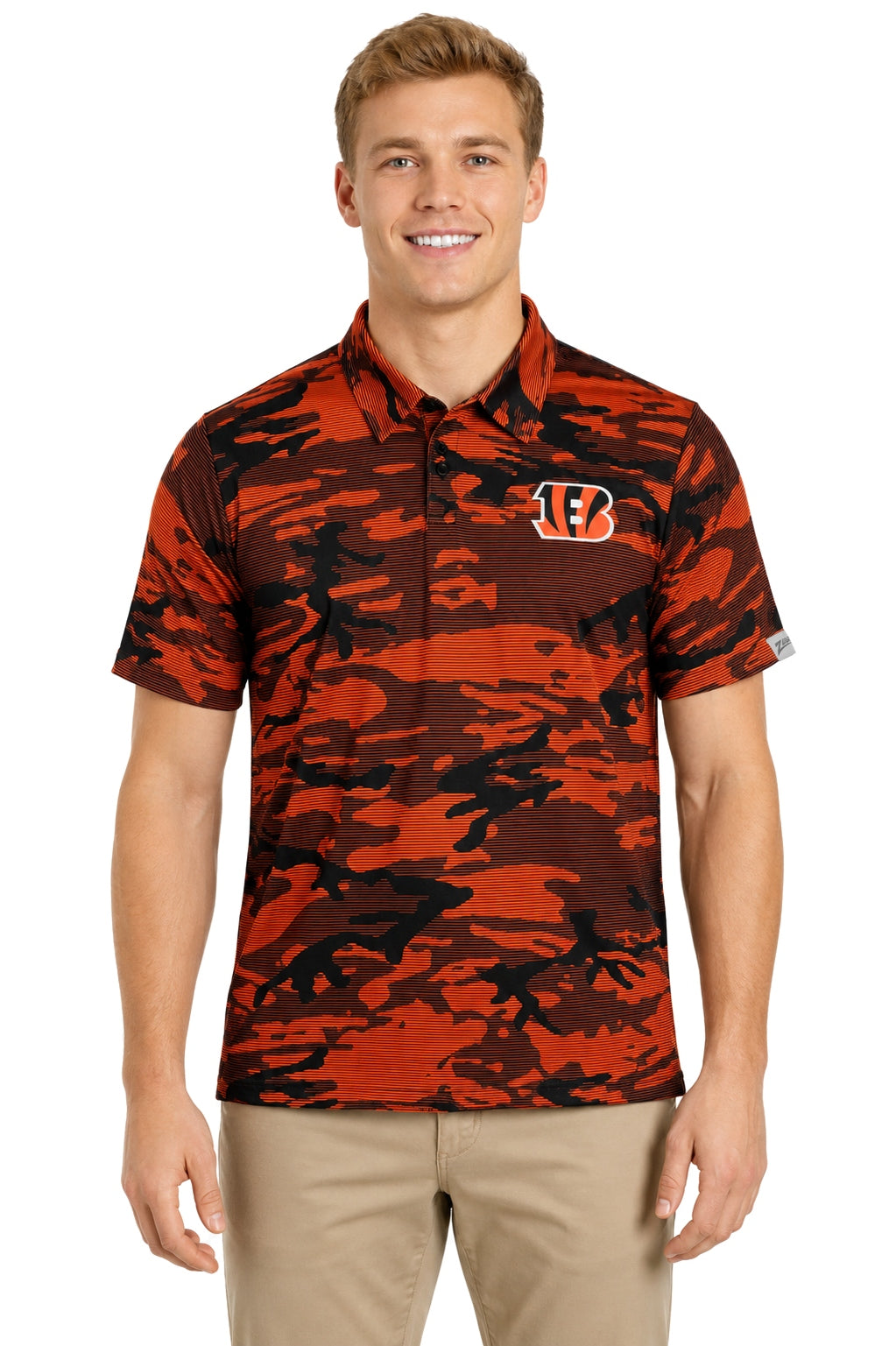Zubaz NFL Cincinnati Bengals Men's Team Color Camo Lines Polo