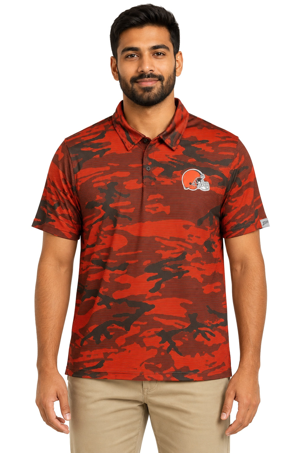 Zubaz NFL Cleveland Browns Men's Team Color Camo Lines Polo