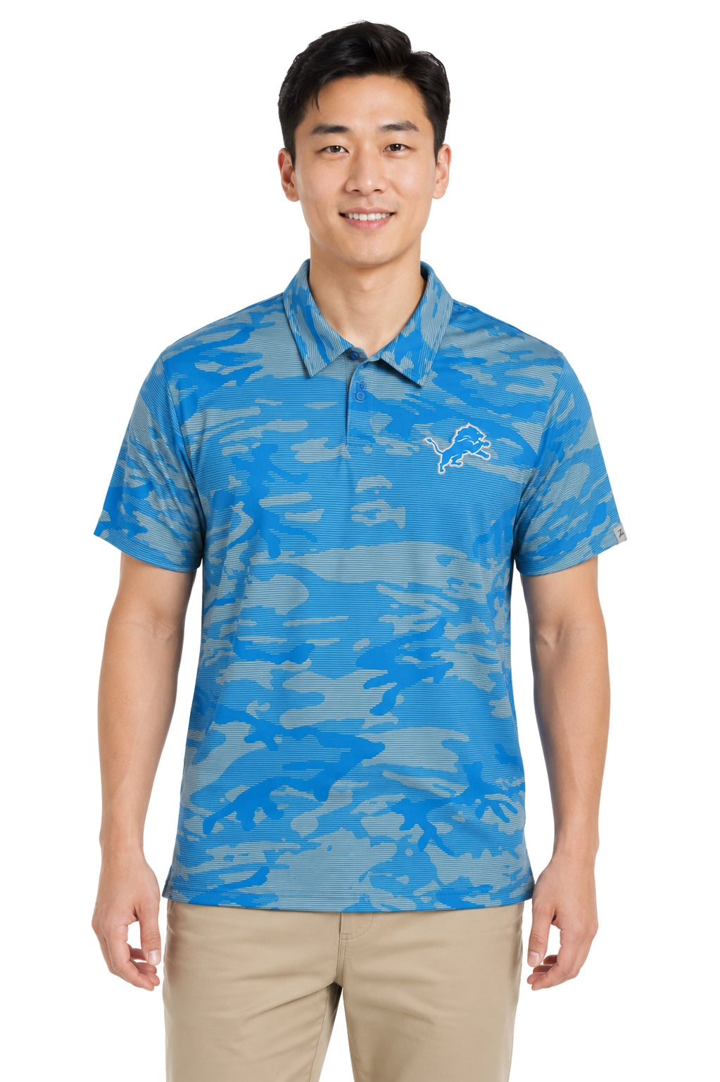 Zubaz NFL Detroit Lions Men's Team Color Camo Lines Polo