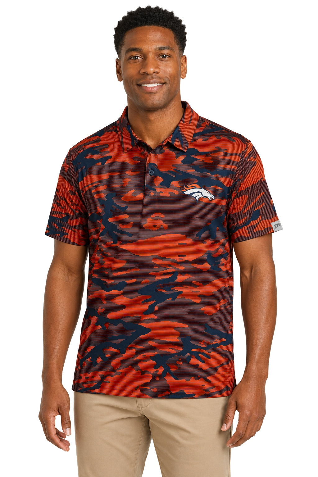 Zubaz NFL Denver Broncos Men's Team Color Camo Lines Polo
