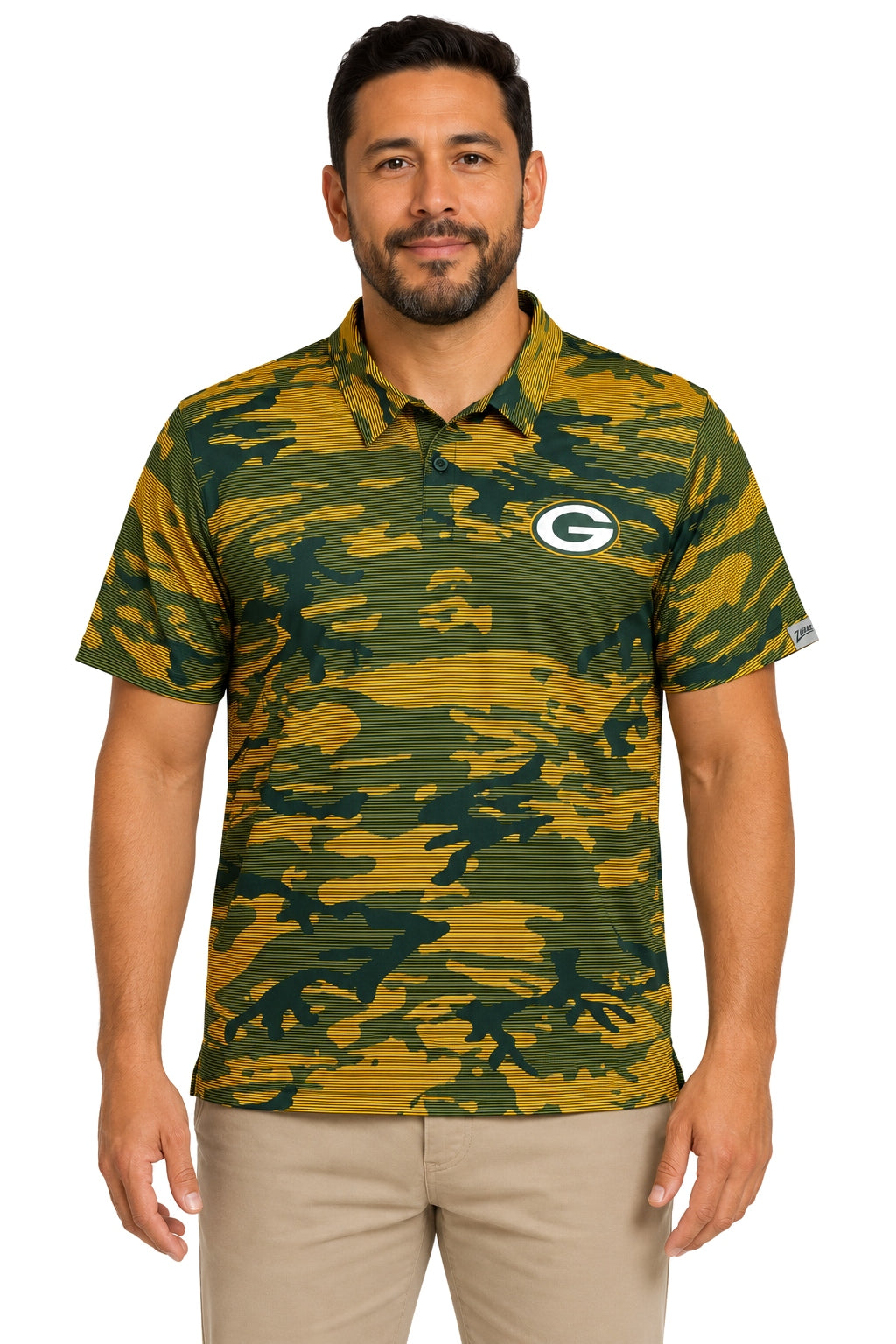 Zubaz NFL Green Bay Packers Men's Team Color Camo Lines Polo