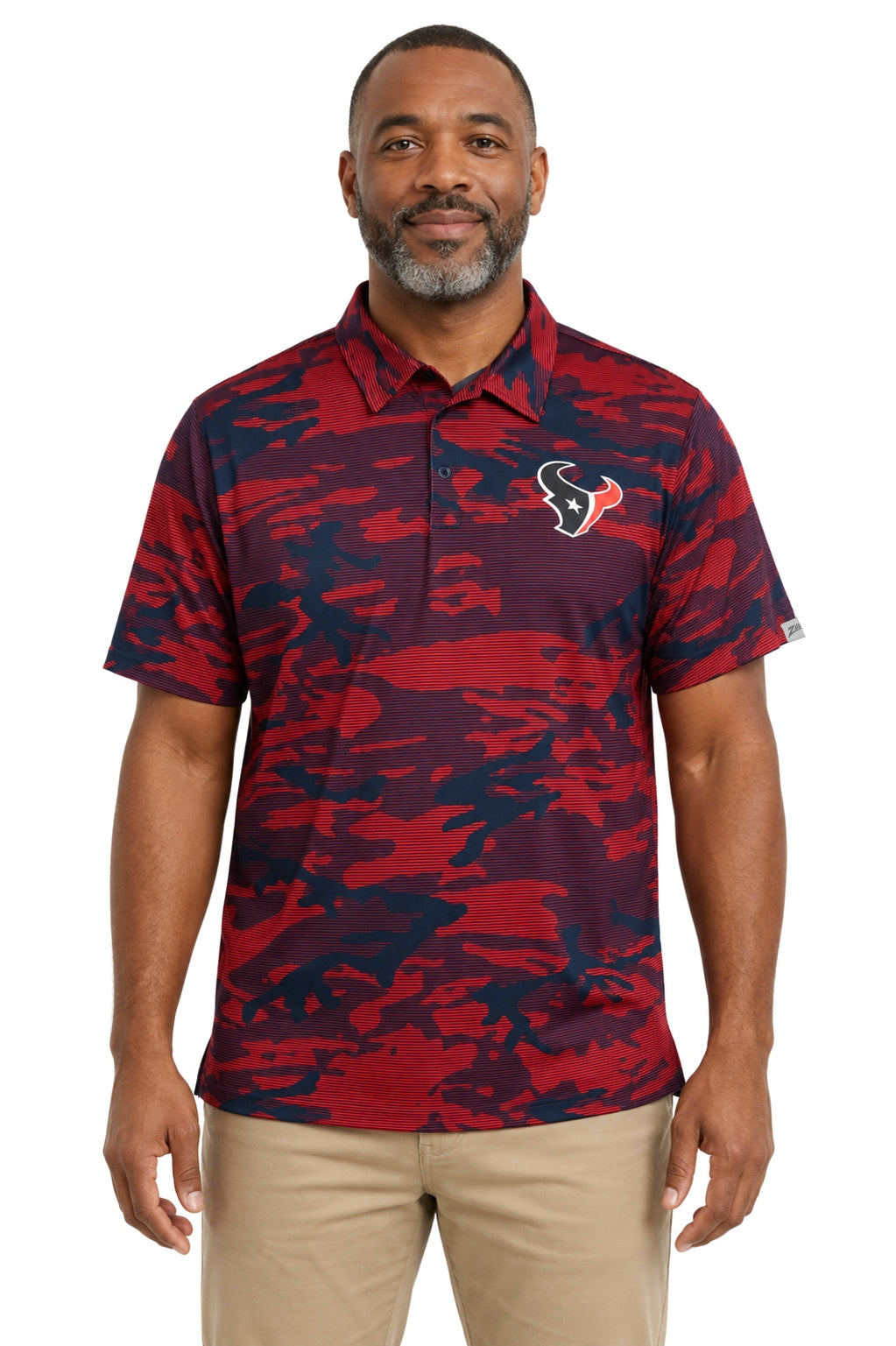 Zubaz NFL Houston Texans Men's Team Color Camo Lines Polo