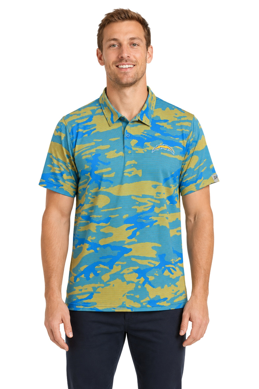 Zubaz NFL Los Angeles Chargers Men's Team Color Camo Lines Polo