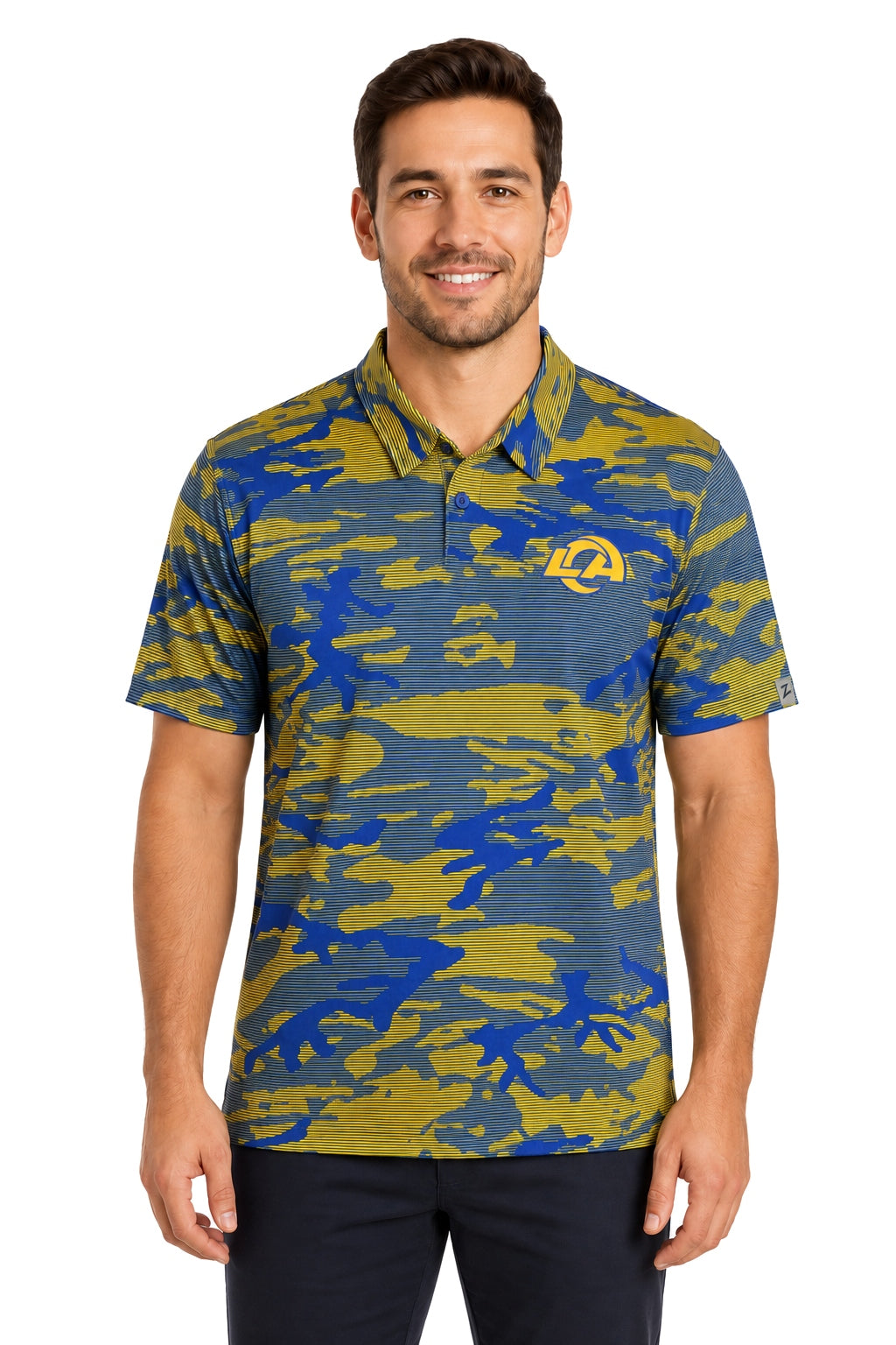 Zubaz NFL Los Angeles Rams Men's Team Color Camo Lines Polo