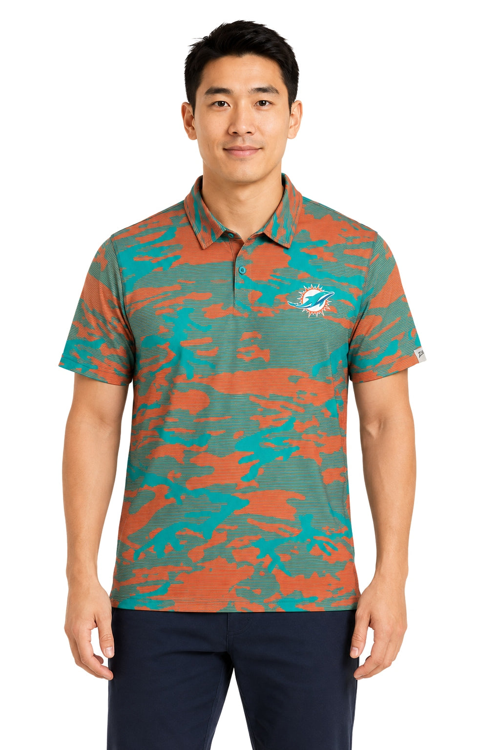 Zubaz NFL Miami Dolphins Men's Team Color Camo Lines Polo