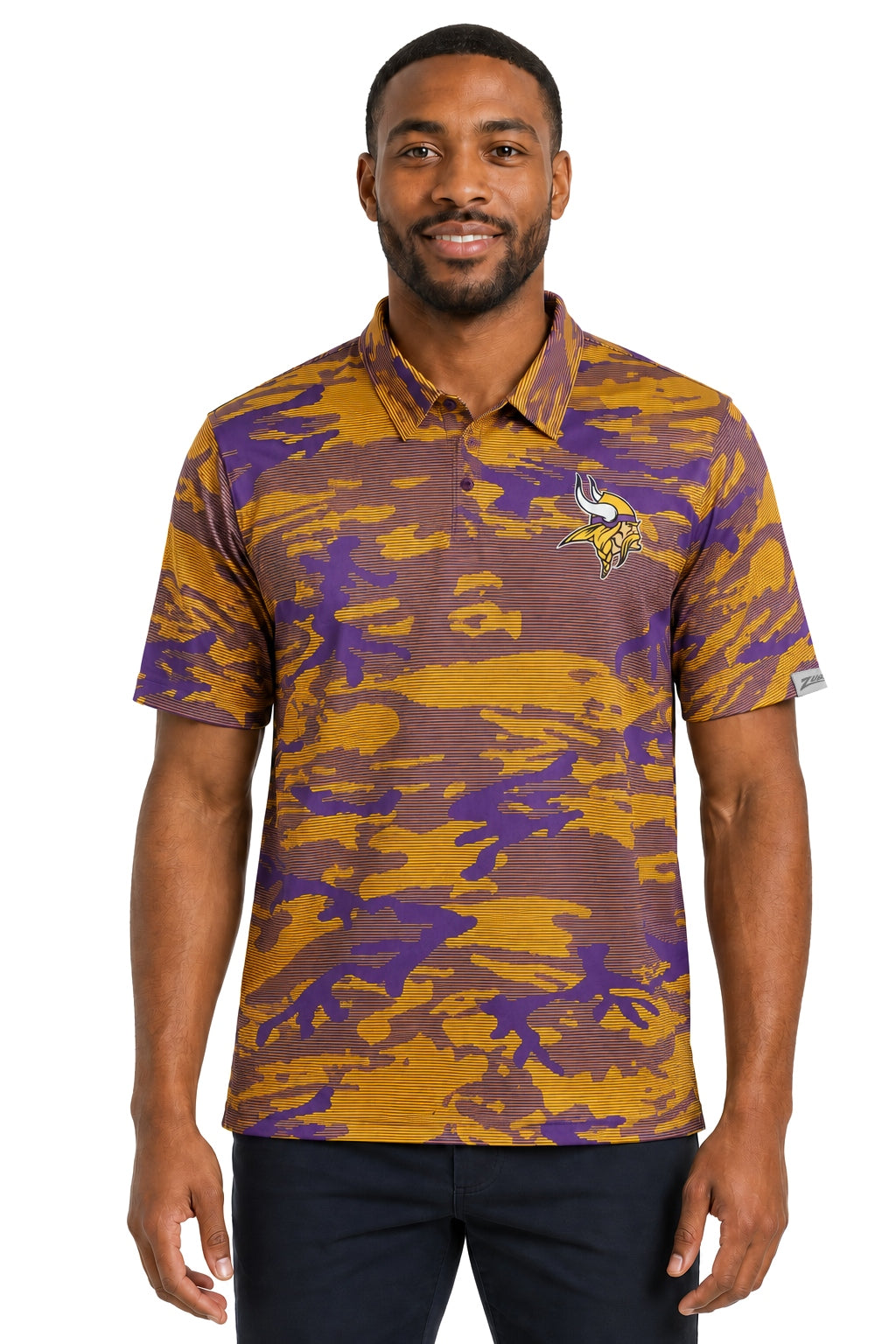 Zubaz NFL Minnesota Vikings Men's Team Color Camo Lines Polo