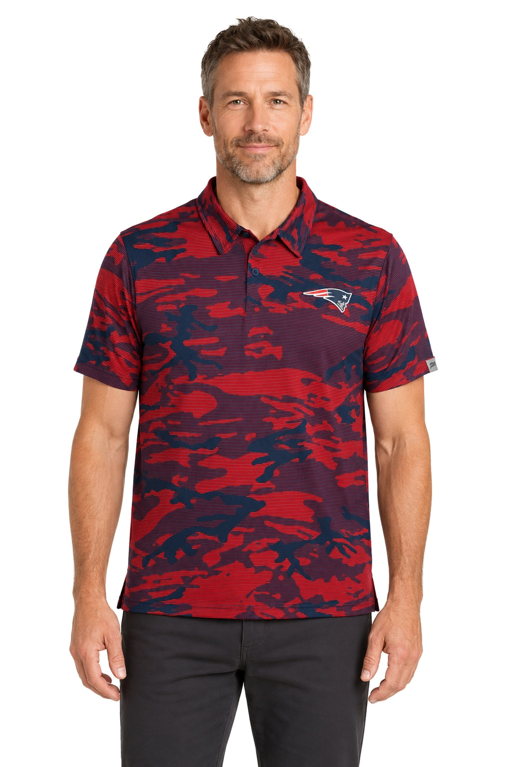 Zubaz NFL New England Patriots Men's Team Color Camo Lines Polo