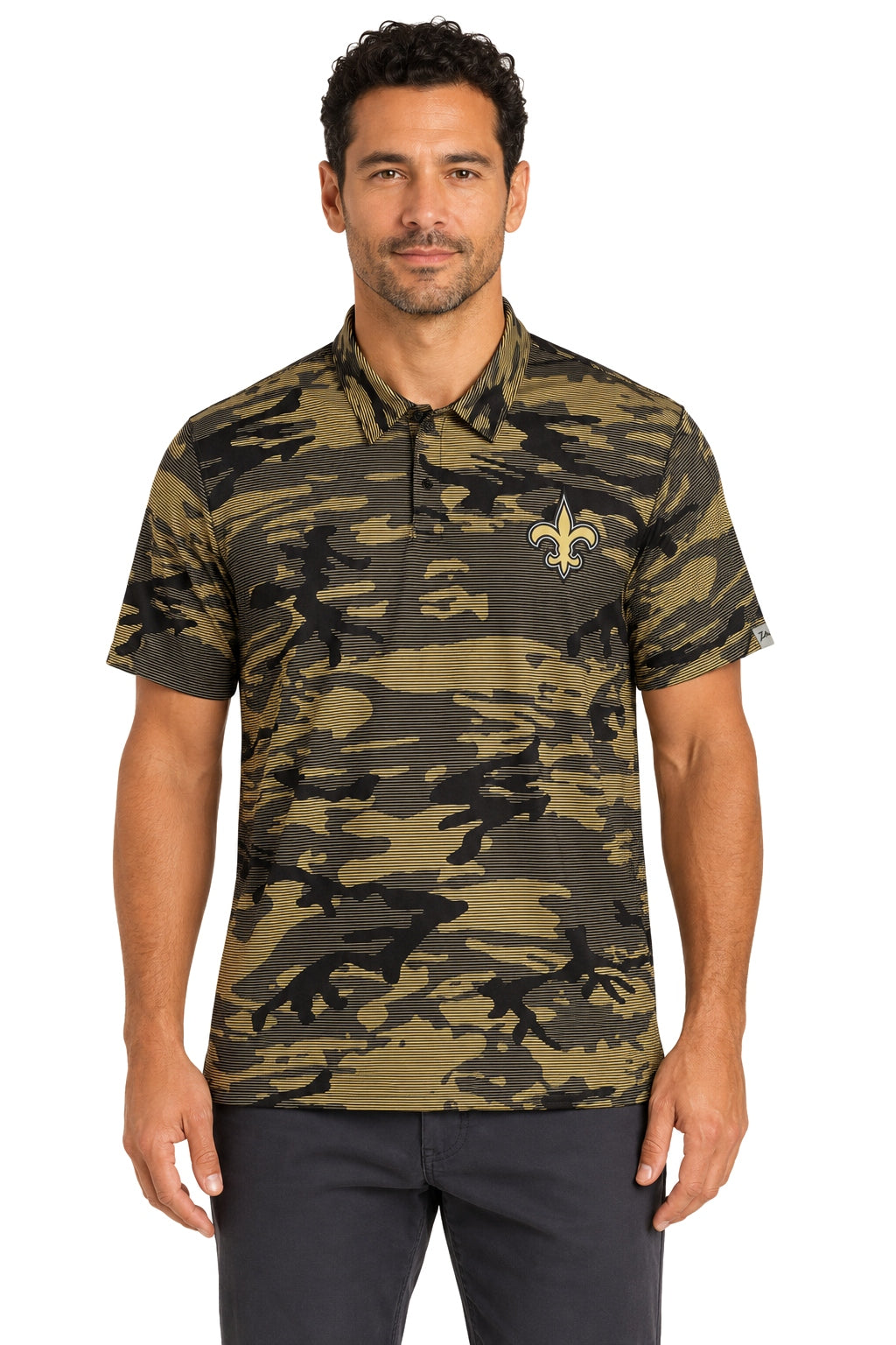 Zubaz NFL New Orleans Saints Men's Team Color Camo Lines Polo