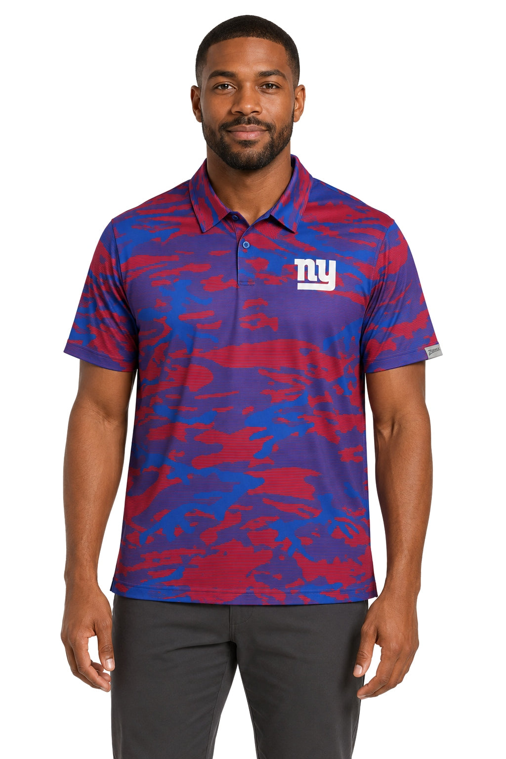 Zubaz NFL New York Giants Men's Team Color Camo Lines Polo