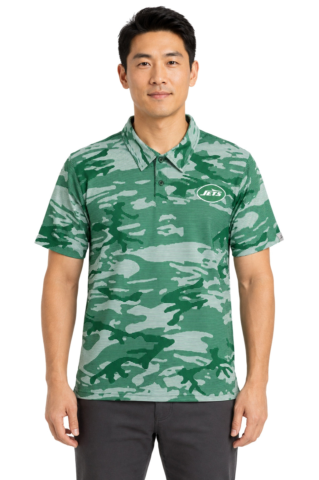 Zubaz NFL New York Jets Men's Team Color Camo Lines Polo