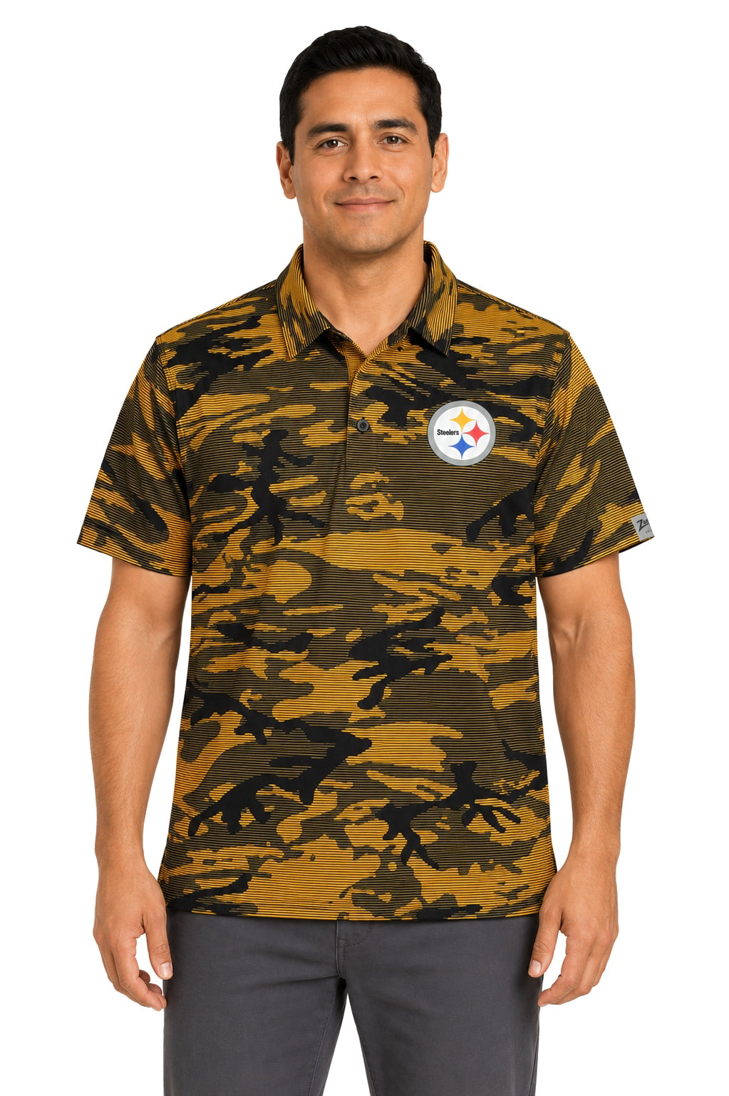 Zubaz NFL Pittsburgh Steelers Men's Team Color Camo Lines Polo