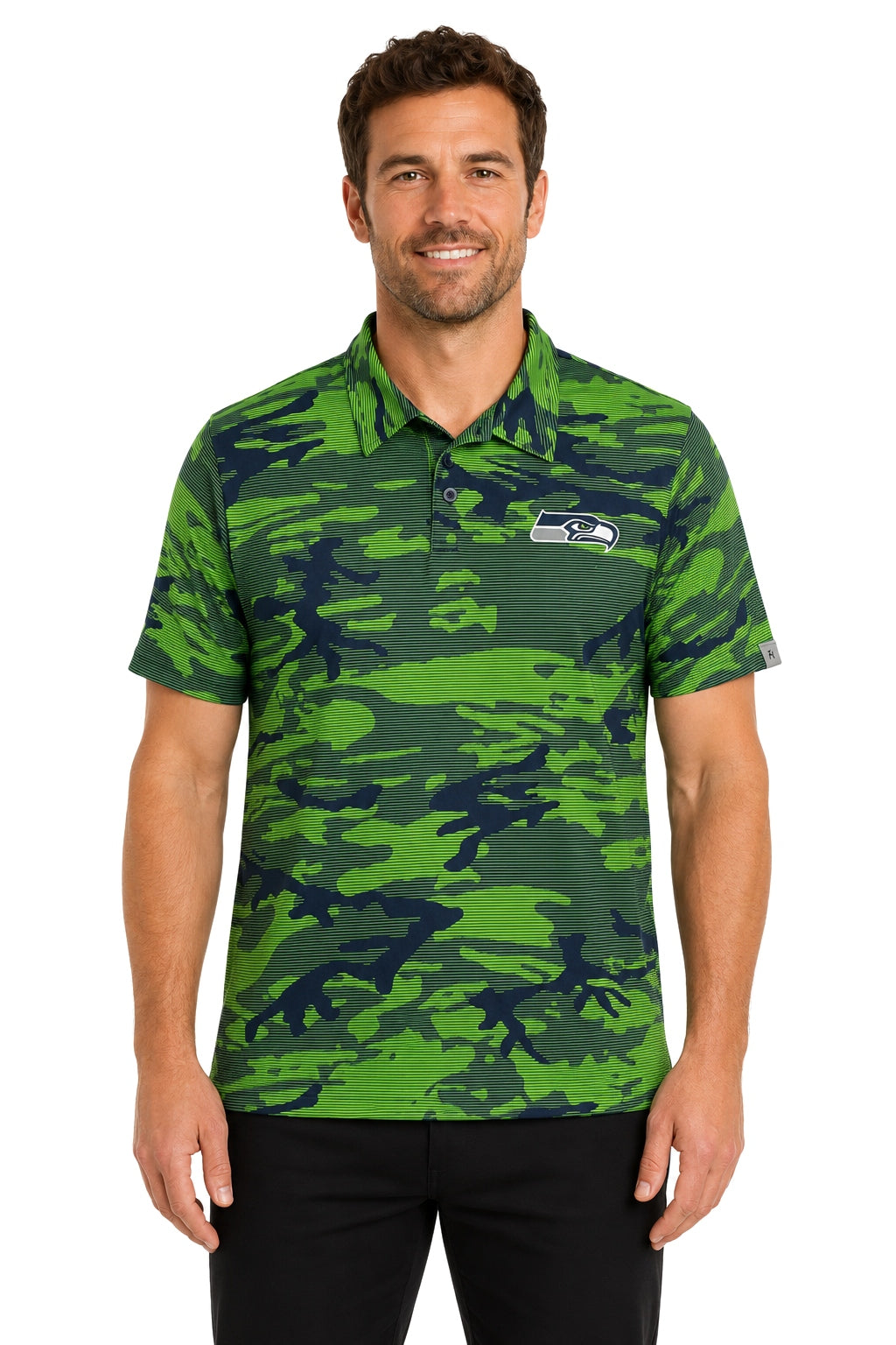 Zubaz NFL Seattle Seahawks Men's Team Color Camo Lines Polo