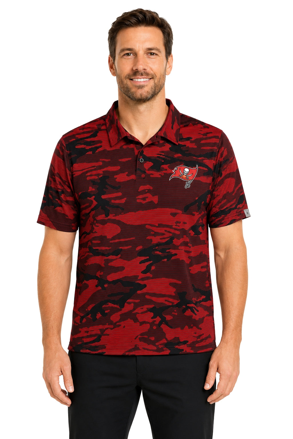 Zubaz NFL Tampa Bay Buccaneers Men's Team Color Camo Lines Polo