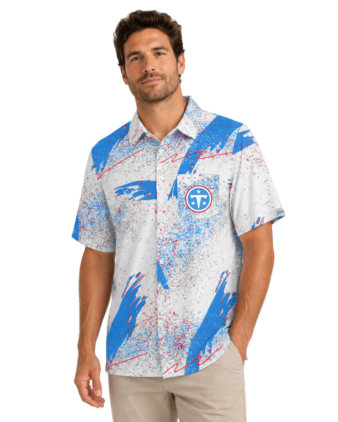 Zubaz NFL Tennessee Titans Men's Confetti Button-Down T-Shirt