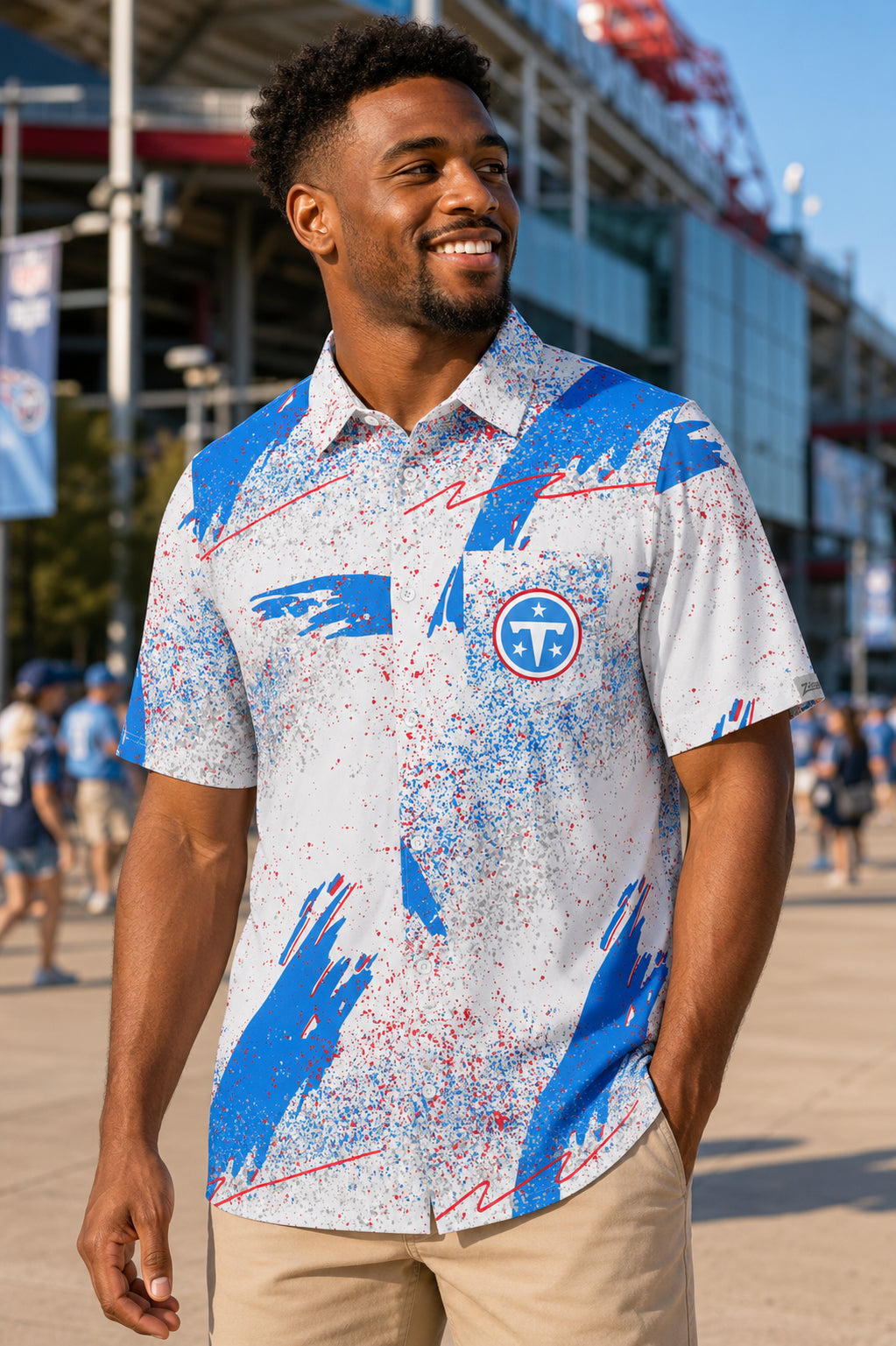 Zubaz NFL Tennessee Titans Men's Confetti Button-Down T-Shirt
