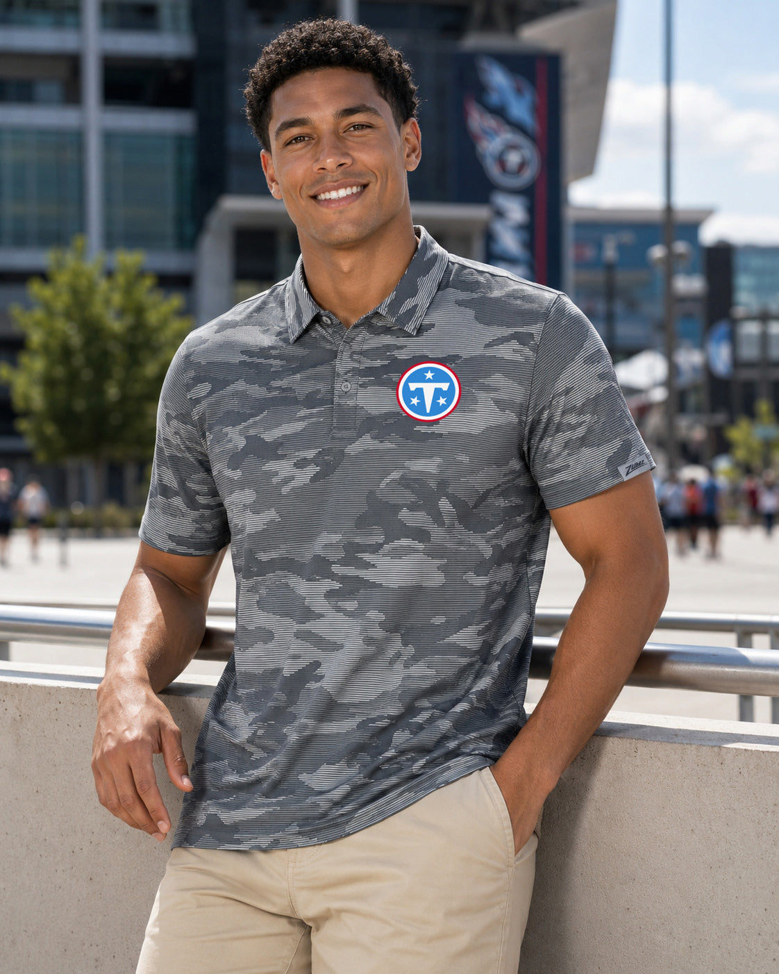 Zubaz NFL Tennessee Titans Men's Black Camo Lines Polo