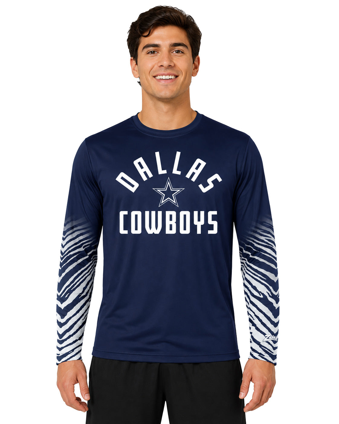 Zubaz NFL Men's Team Color Zebra Fade Sleeves Long Sleeve T-Shirt, Dallas Cowboys