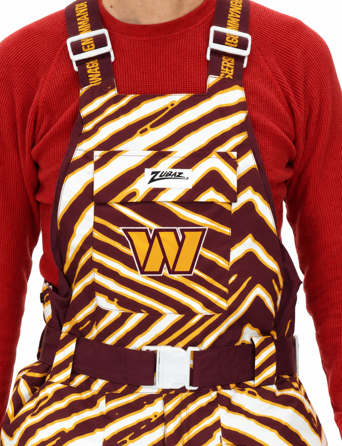 Zubaz NFL Adult Unisex Zebra Team Color Blizzard Snow Bib, Washington Commanders