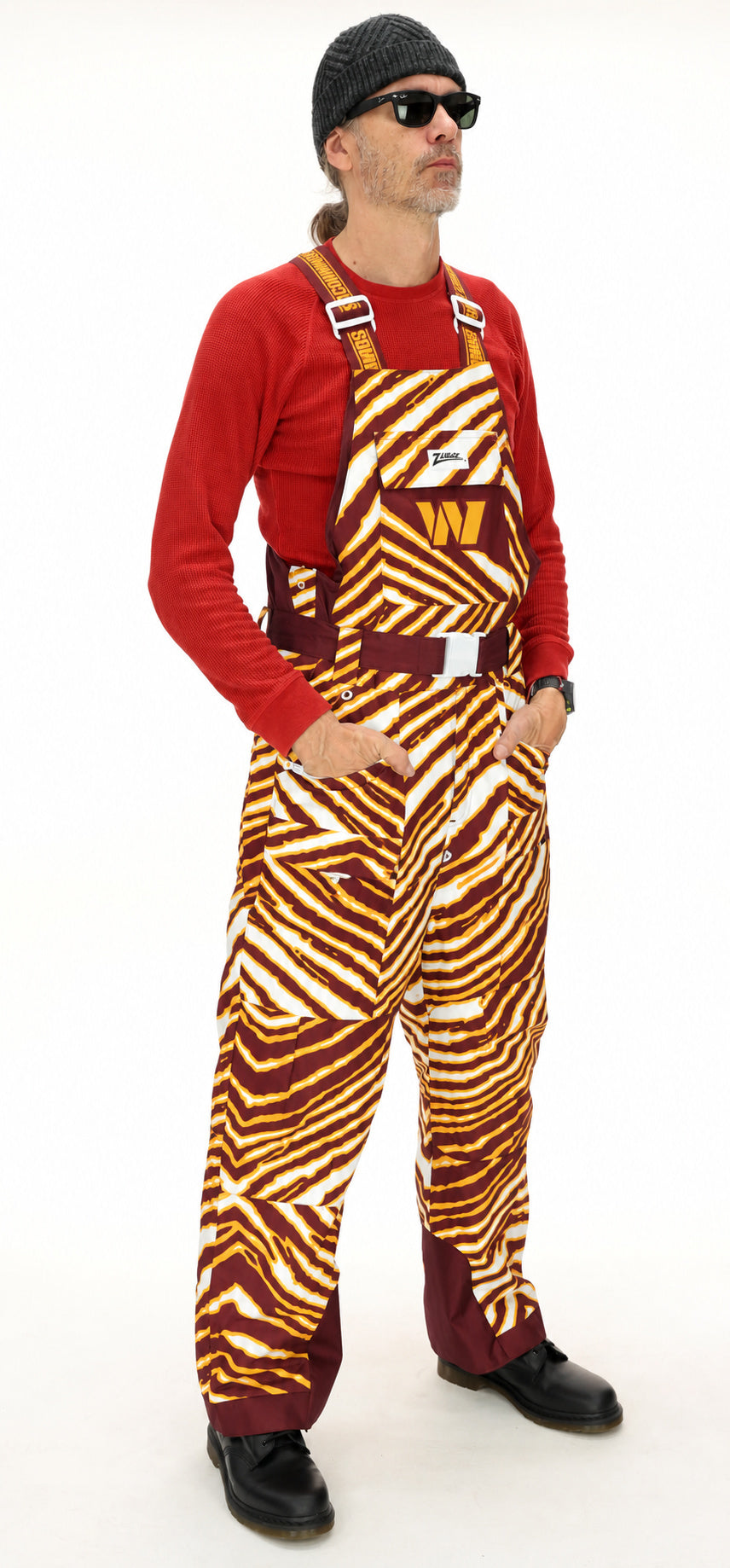 Zubaz NFL Adult Unisex Zebra Team Color Blizzard Snow Bib, Washington Commanders