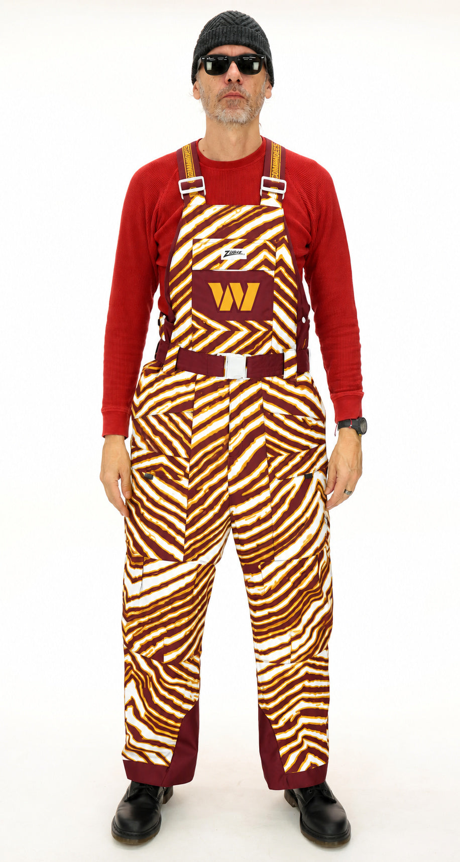Zubaz NFL Adult Unisex Zebra Team Color Blizzard Snow Bib, Washington Commanders