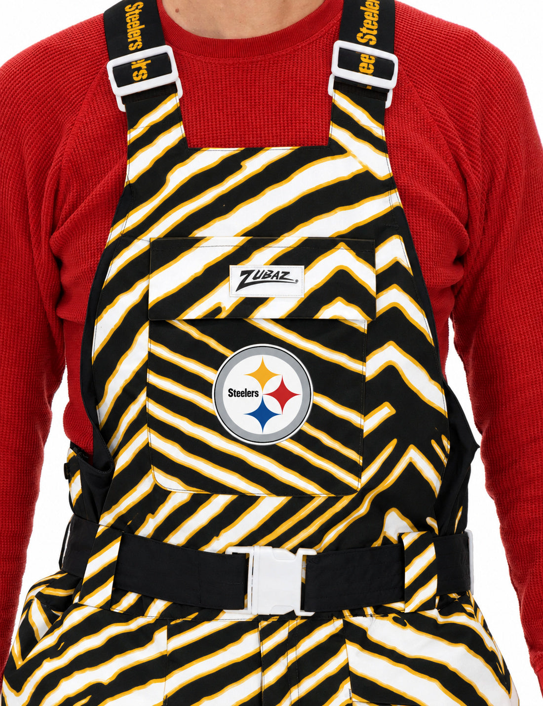 Zubaz NFL Adult Unisex Zebra Team Color Blizzard Snow Bib, Pittsburgh Steelers