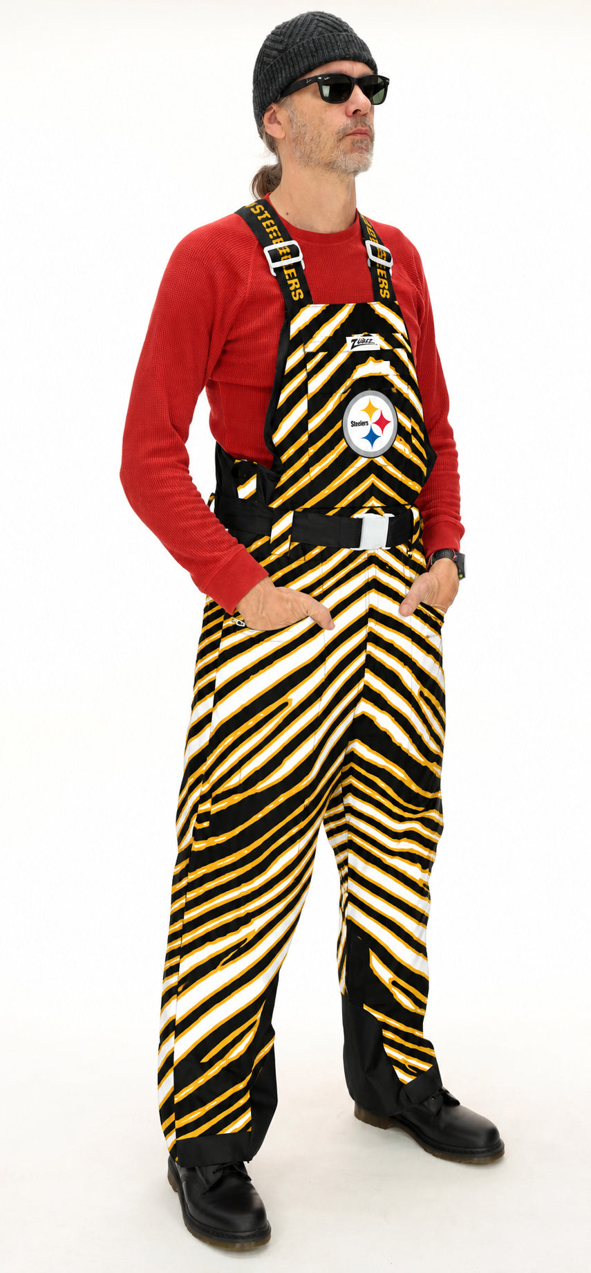 Zubaz NFL Adult Unisex Zebra Team Color Blizzard Snow Bib, Pittsburgh Steelers